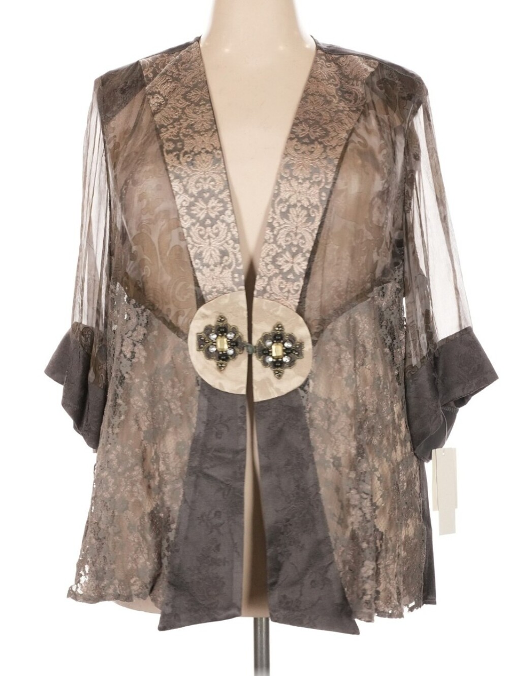 Spencer Alexis x Violet Kay Silk Blend Lace Mixed Media Kimono Jacket Mauve 2X